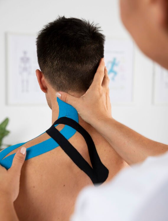 female-physiotherapist-applying-elastic-medical-bandage-male-patient